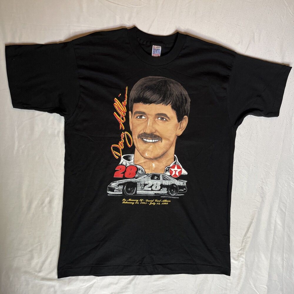 VTG 1993 NASCAR David Allison T Shirt Single Stitch USA Made #28 Memorial Black